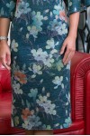 Rochie cambrata Pryia din jerse turquoise cu imprimeu floral